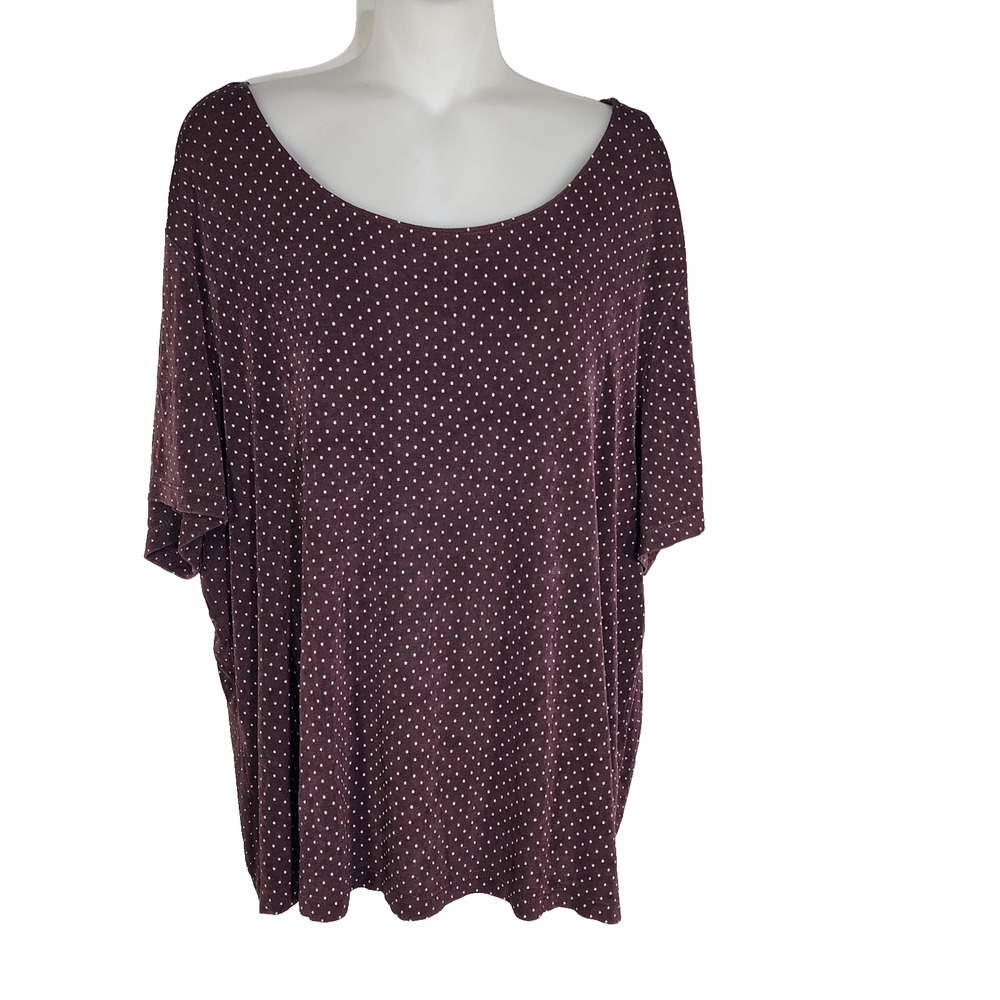 VTG Citiknits Womens Top 2X Slinky Stretch Polka Dots Brown Short Sleeve Travel